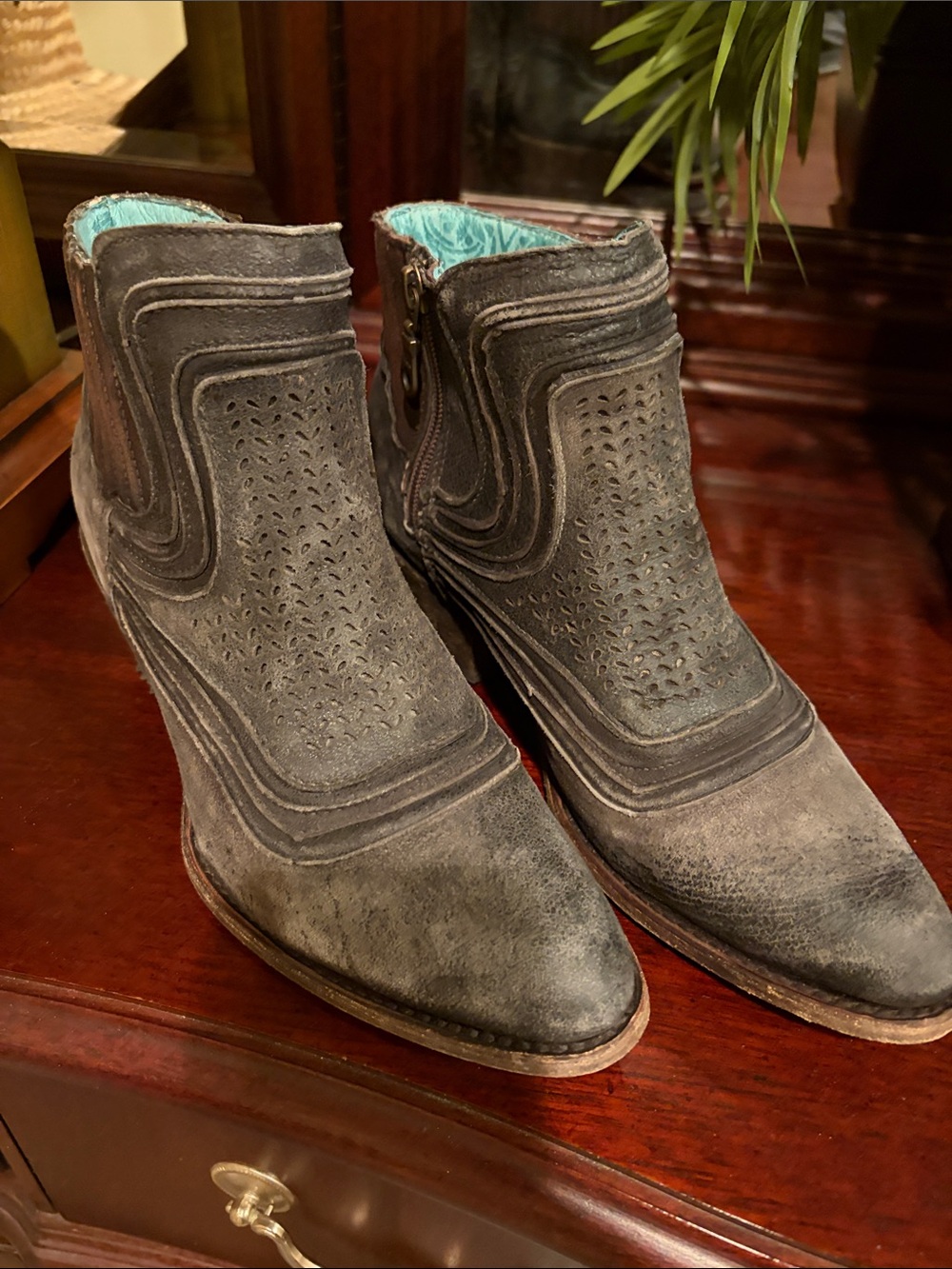 Corral Gray Perforated Suede Ankle Boots